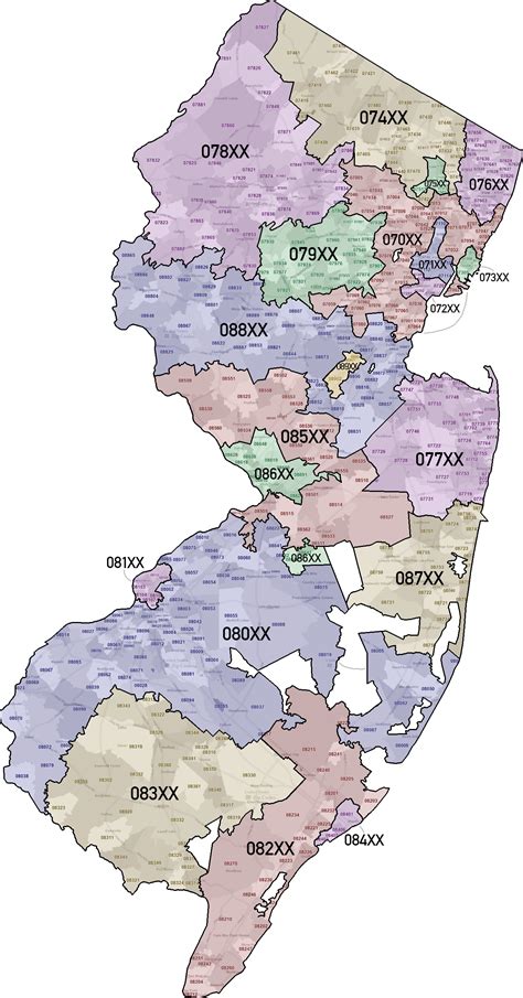 NJ map with zip codes